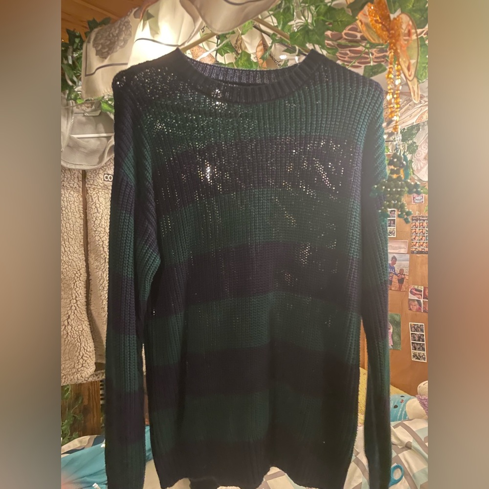 Green and navy striped sweater
